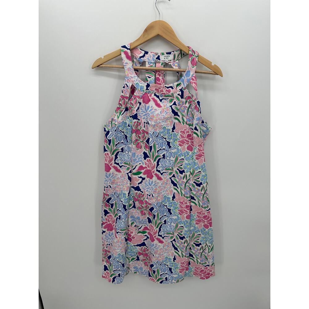 Crown & Ivy Womens Floral‎ Dress Size 16 Feminine Summer Racerback Halter Fitted